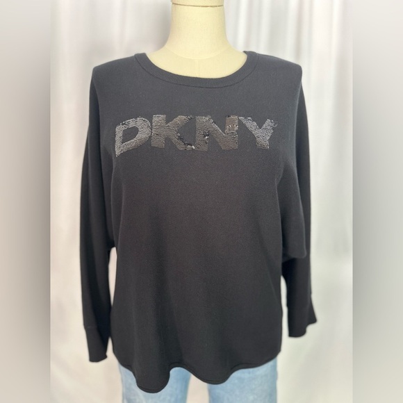DKNY Plus Size Dolman Sleeve Sequin Logo Sweater (856) - Picture 3 of 14